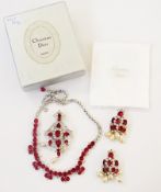 A Christian Dior Mitchell Maer necklace, brooch and earrings, circa 1952, set with red and white