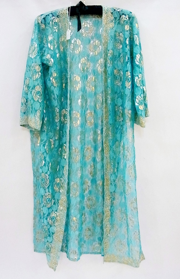 An Adini full-length button-through dark blue velvet dress, a velvet bolero and a gold and turquoise - Image 4 of 4