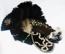 Quantity of assorted black lace, beaded bag, black feather fan, ribbon, etc. (1 box)