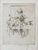 Etching
Eileen Alice Soper (1905-1990)
"The Sampler", domestic interior scene with girl sewing,