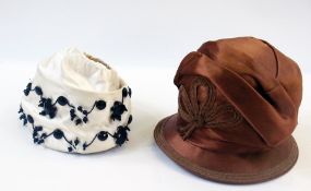 A silk Simone Mirman cream silk hat with faux jet bead embroidery, with original label, together