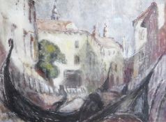 Pastel drawing
Eve Disher (1984-1991) 
Venice - gondolas in the foreground with buildings around,