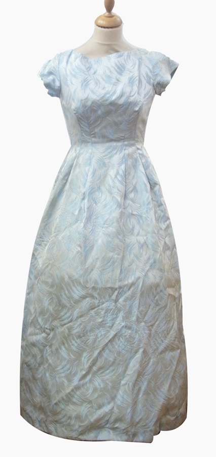 1950's evening dress, pale blue with ribbon detail to reverse