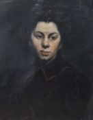 Oil on canvas
E Fisher Clay (1871-1959)
Half-length portrait of a young woman wearing black dress