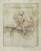 Etching
Eileen Alice Soper (1905-1990)
"Patience", domestic interior scene with girl studying,