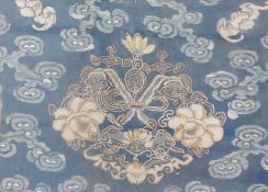 Three Chinese embroidered panels, probably Sanlam, foliate motifs, all approximately 20-30cm in