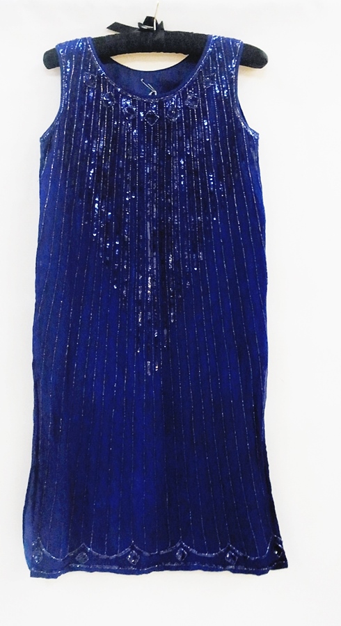 A 1980's Frank Usher evening dress, with drop waist, blouson top, heavily embroidered, a blue - Image 3 of 5