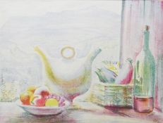 Limited edition colour print
Russell Reeve (1895-1970) 
Still life of a windowsill with fruit,