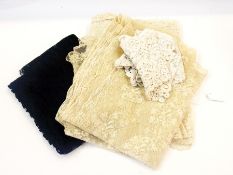Quantity of cream lace, black lace, bonnets, lace pieces and trimmings (in envelopes and loose)