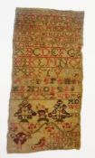 An alphabet sampler, undated, unframed, 41 x 21cm approx.