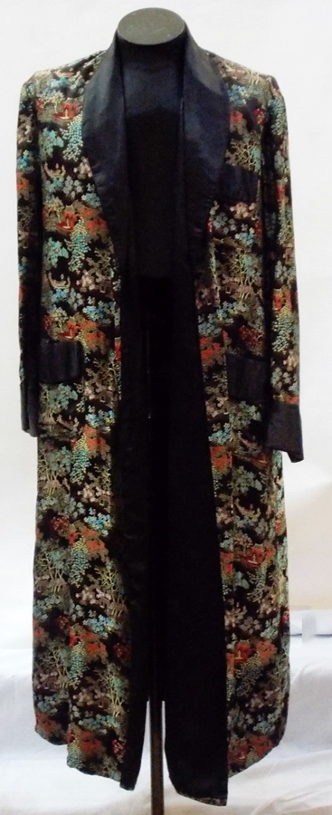 A Chinese style coat, gold ground, a Chinese style gentleman's dressing gown with black collar and - Image 3 of 4