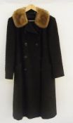 An original alpaca loden coat, a 1950's double-breasted wool coat with mink collar and a black