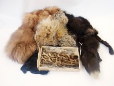 A fox fur stole, a fox fur cape, various other fur tippets and fur pieces (1 box)