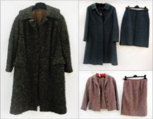 A 1950's tweed coat with matching skirt, a tweed coat by Welsmere and a tweed jacket with matching