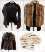 A squirrel stole together with a blonde mink tippet, a vintage jacket and another vintage coat by