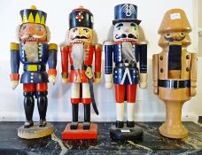 Four German made wooden soldiers, 33cm high (as nut crackers?)