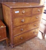 A stained pine chest of two short and three long drawers, on plinth base, 116cm wide (af - heavily