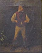 Oil on canvas
Attributed to William Hemsley
Victorian boy in cap, 20.5cm x 17cm