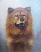 Oil on canvas
Yee Cheong 
Portrait of the head of a chow dog, signed and dated lower right 1927,