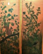 A pair of oils on canvas
Late 19th century school
Red squirrel in tree and bird amongst thistles,