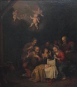 Oil on panel
19th century Flemish school
Nativity scene with Virgin and Child in foreground and