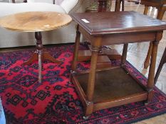 An oak rectangular side table with moulded edge, on turned legs with shelf below, width 50cms