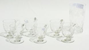 A set of ten custard cups, footed and fern engraved and a fruiting vine engraved glass tumbler (11)
