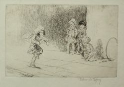 Etching 
Eileen Alice Soper (1905-1990)
"Hopscotch", street scene with children playing, signed in