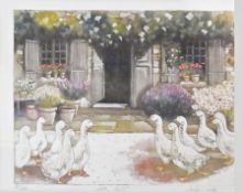 Limited Edition coloured etching 
After Sally Winter
Ducks outside a house entitled "Allo Allo",