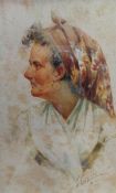 Watercolour drawing
Gaetano Capone (1845-1920)
Head and shoulders portrait of peasant woman,