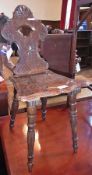 A small carved child's chair, cane-seated stool and rectangular-topped occasional table (3)