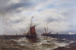 Oil on canvas
Gustave de Breanski (c.1856-1898)
Vessel coming into harbour, signed, 60 x 90 cms