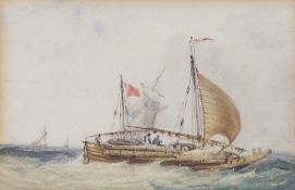 Watercolour drawing
George Cattermole (1800-1868) 
Hay barge, labelled to reverse and with letter,