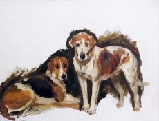 Oil on canvas
In the manner of John Emms
Study of two hounds, 39cm x 49cm
