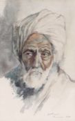 Watercolour drawing
Early 20th century school
Portrait of old man wearing turban, signed