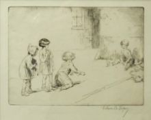 Etching
Eileen Alice Soper (1905-1990)
"Marbles", street scene with children playing, signed in