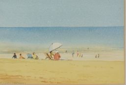 Watercolour drawing 
Michael Leedham
A day on the beach, Dymchurch, Kent, signed 15 x 20cms