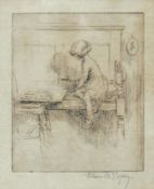 Etching
Eileen Alice Soper (1905-1990)
"Patience", domestic interior scene with girl studying,