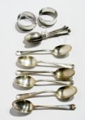 A set of six Rat Tail pattern teaspoons, Sheffield 1956, another similar set of four coffee
