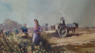 Watercolour drawing
Claude Buckle (1905-1973)
Women working in field with man in horse and cart -