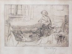 Etching
Eileen Alice Soper (1905-1990)
"Bedtime" domestic interior scene with girl in bed, signed in