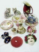 A Dresden Bristol bowl and matching plates, a pair of pottery cats, continental china and other
