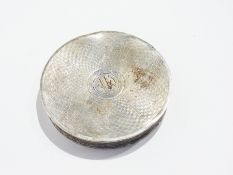 A silver circular jar lid with screw fitting, engine turned decoration with central "MA" initials,