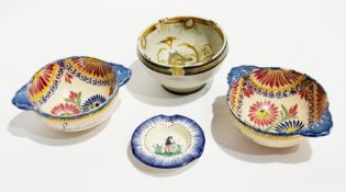 A pair of Quimper bowls with handles, Quimper ashtray and bowl (4)