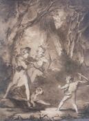 Watercolour drawing
Early 19th century
Archers in the forest facing young boy, possible