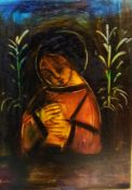 Oil on board
Ana Bron (20th century, Yugoslavian)
Half length portrait of The Madonna, signed