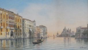 Watercolour drawing 
V Ongania, Venetian canal scene, signed, 18cm x 29cm