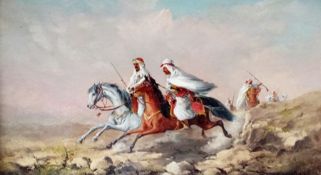 Pair of oils on board
J Wolfram (1860-1873)
Arabs on horseback, 14 x 25 cms, labelled to reverse