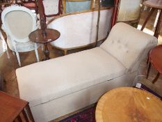 A chaise longue with upholstered box base, beige upholstery, length 152cms