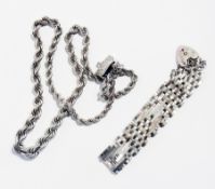A silver-coloured metal chain necklace of rope-twist design together with a gate link bracelet